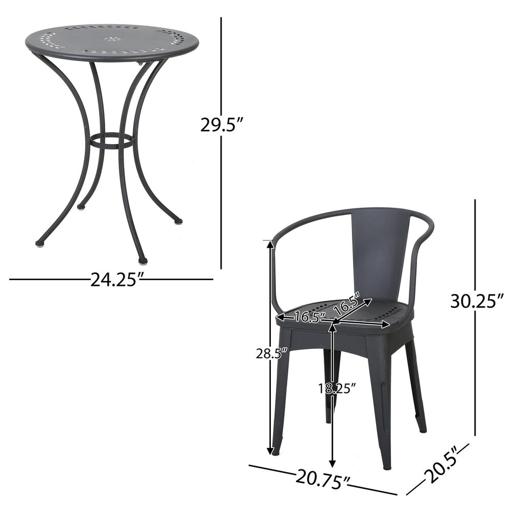 Hearth and Haven Lourdes 3-Piece Iron Bistro Set in Black, , large