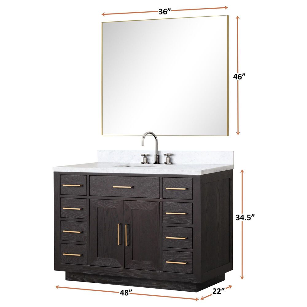 Lexora Home Abbey 48&quot; Single Bathroom Vanity in Black Oak with 2 cm White Cultured Marble Top and Rectangular Sink, , large