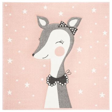 Safavieh Carousel CRK191 4" Square Pink and Ivory Kids  Area Rug, , large