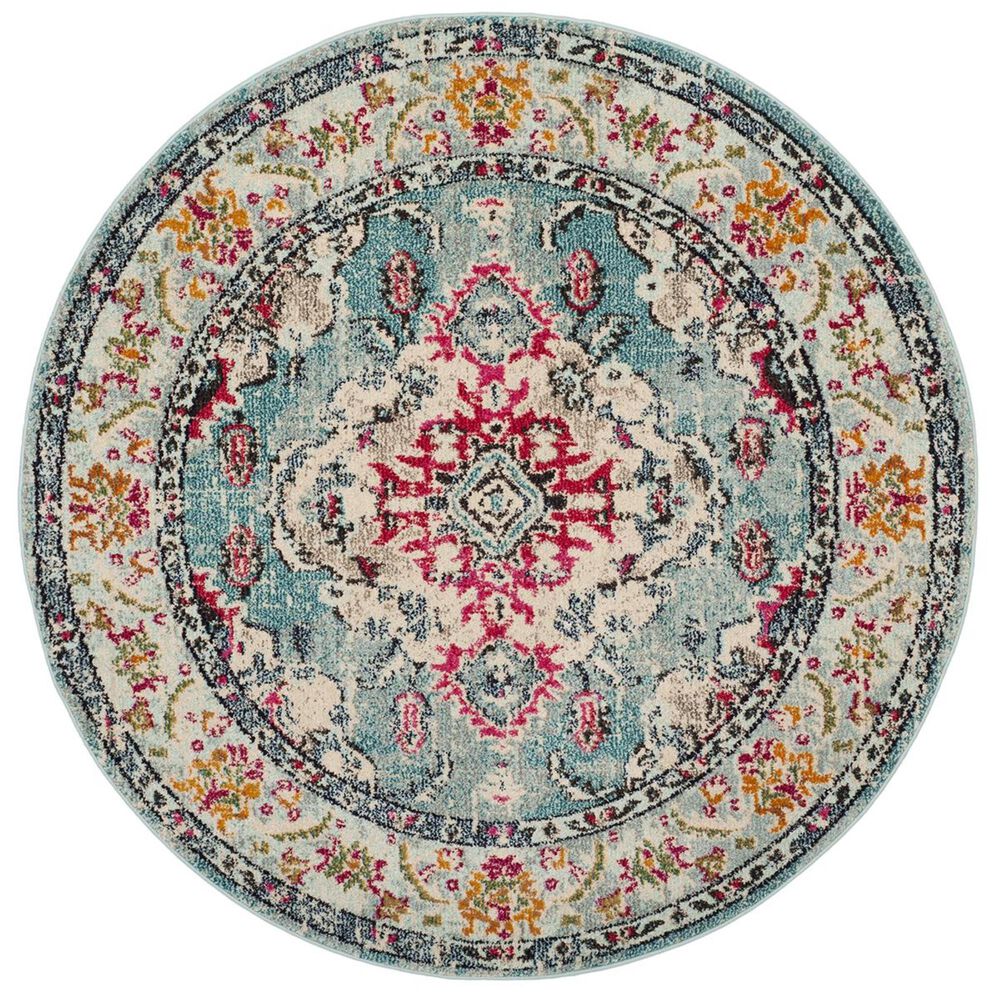 Safavieh Monaco MNC243J-3R 3&#39; Round Light Blue/Fuchsia Area Rug, , large