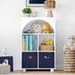 RiverRidge Home Kids Curve Appeal 23" 4-Cubby Bookcase with 2 Navy Bins in White, , large