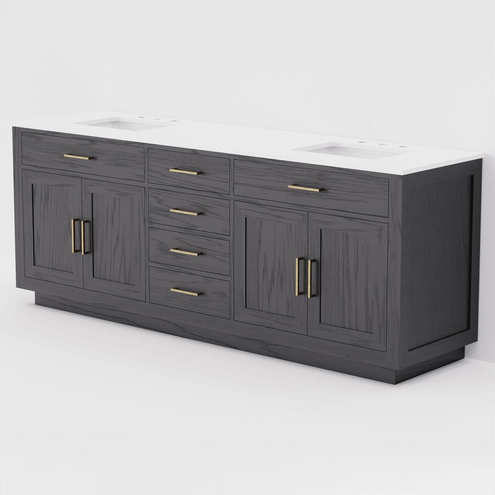Lexora Home Abbey 84" Double Bathroom Vanity in Black Oak with 2 cm White Cultured Marble Top and Rectangular Sinks, , large
