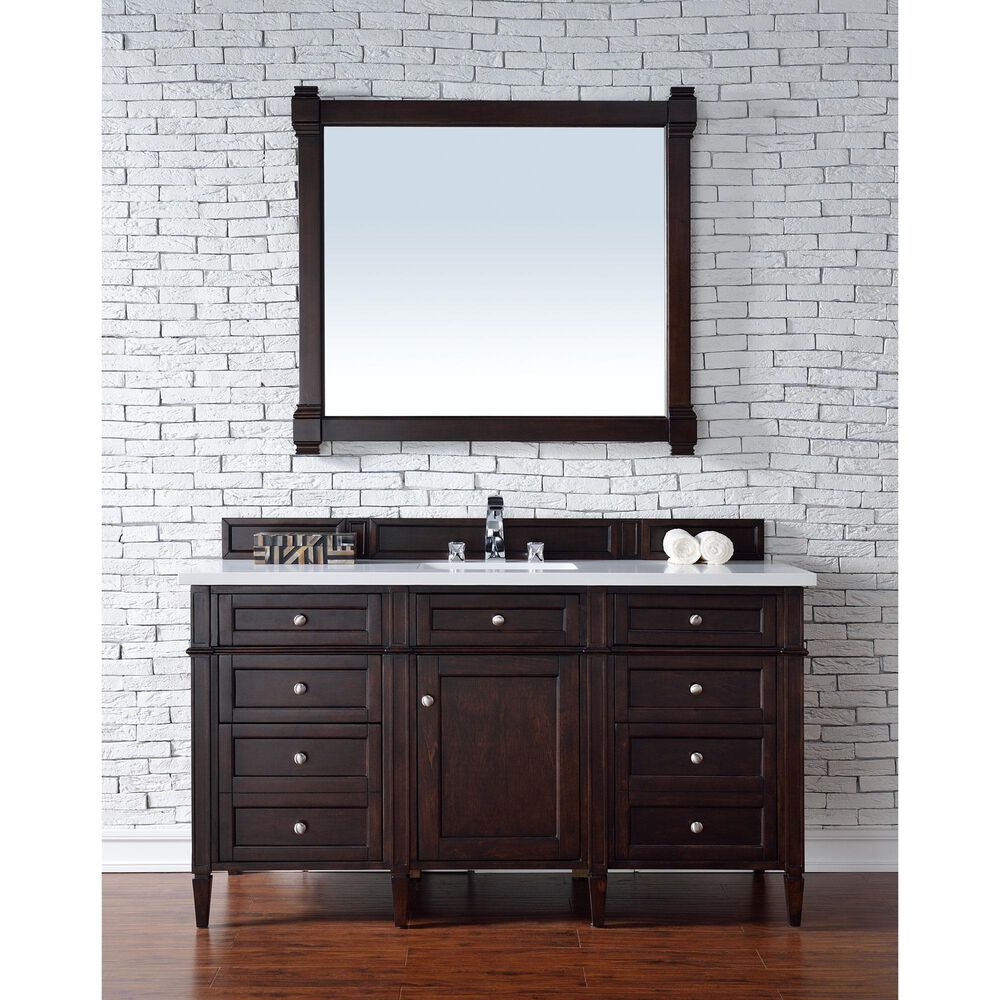 James Martin Vanities Brittany 60&quot; Single Bathroom Vanity in Burnished Mahogany with 3 cm White Zeus Quartz Top and Rectangular Sink, , large