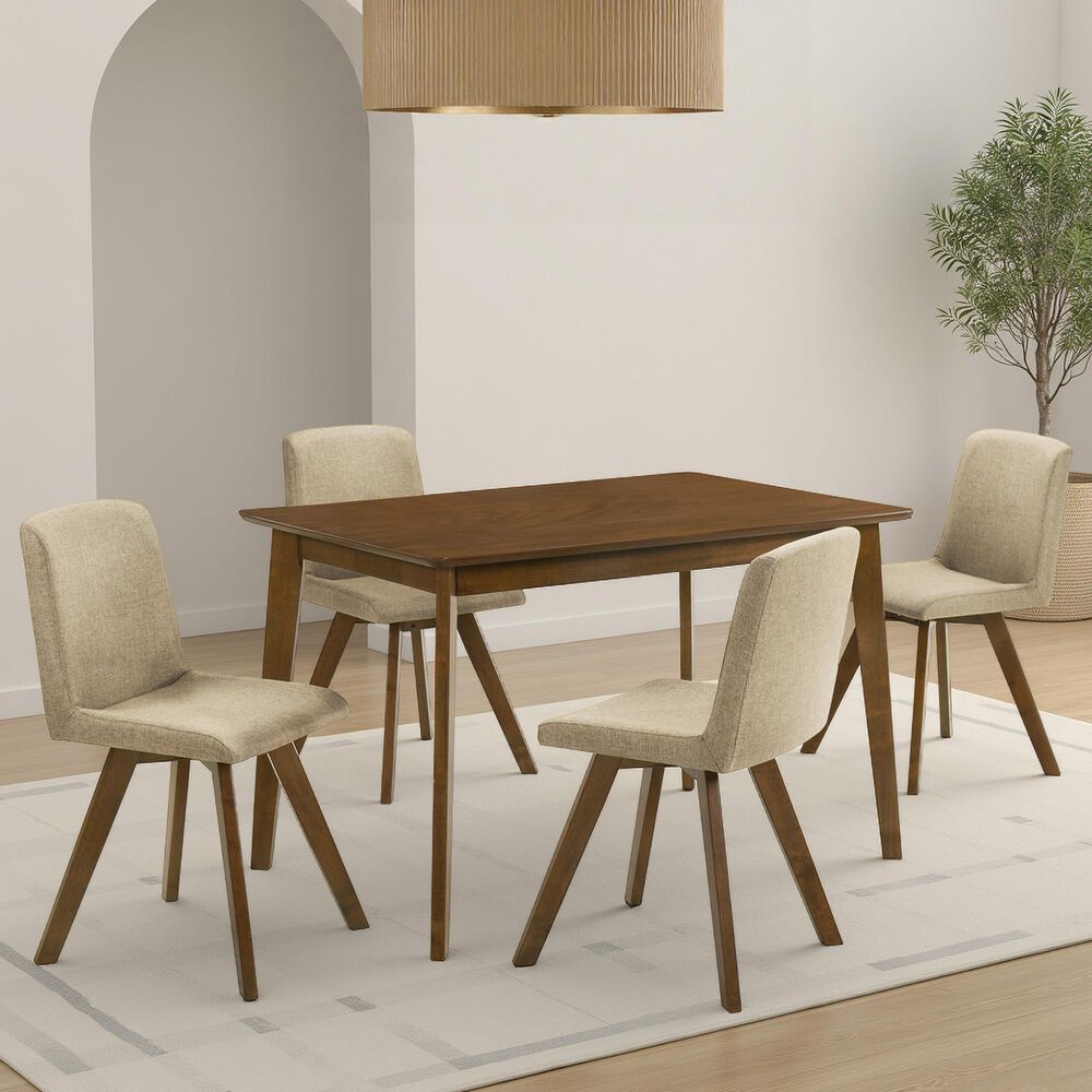 Armen Living Gina Side Chair with Sand Upholstery in Warm Walnut (Set of 4), , large