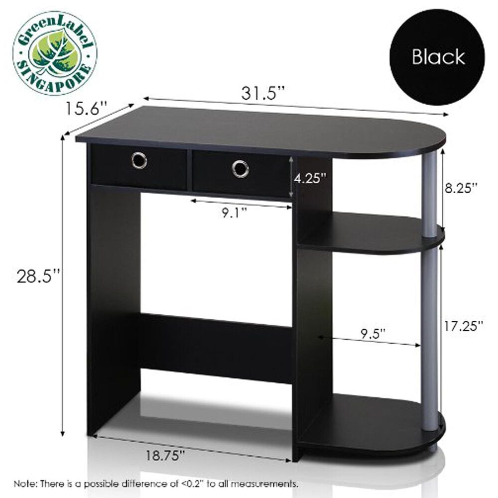 HOMLUX 32" Computer Desk with Two Drawers in Black and Grey, , large