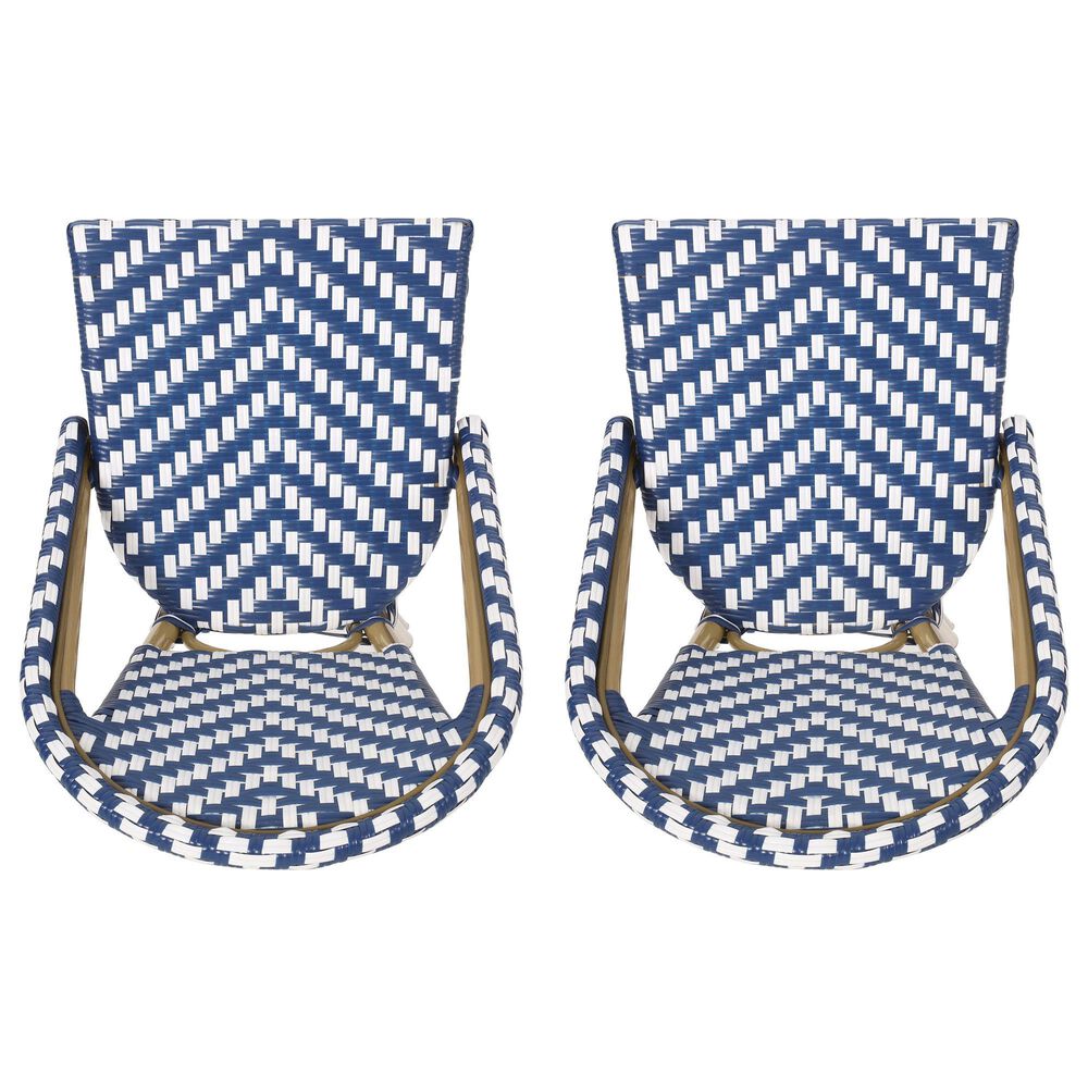 Hearth and Haven Outdoor Wicker French Barstool with Brown Aluminum Frame in Navy Blue (Set of 2), , large