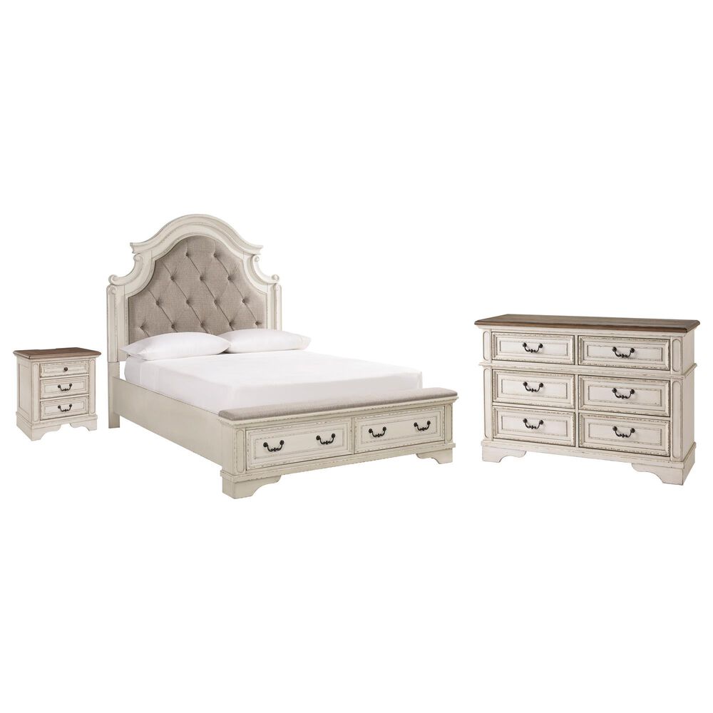 Ashley Realyn 3-Piece Queen Upholstered Storage Bed Set in Chipped White, , large
