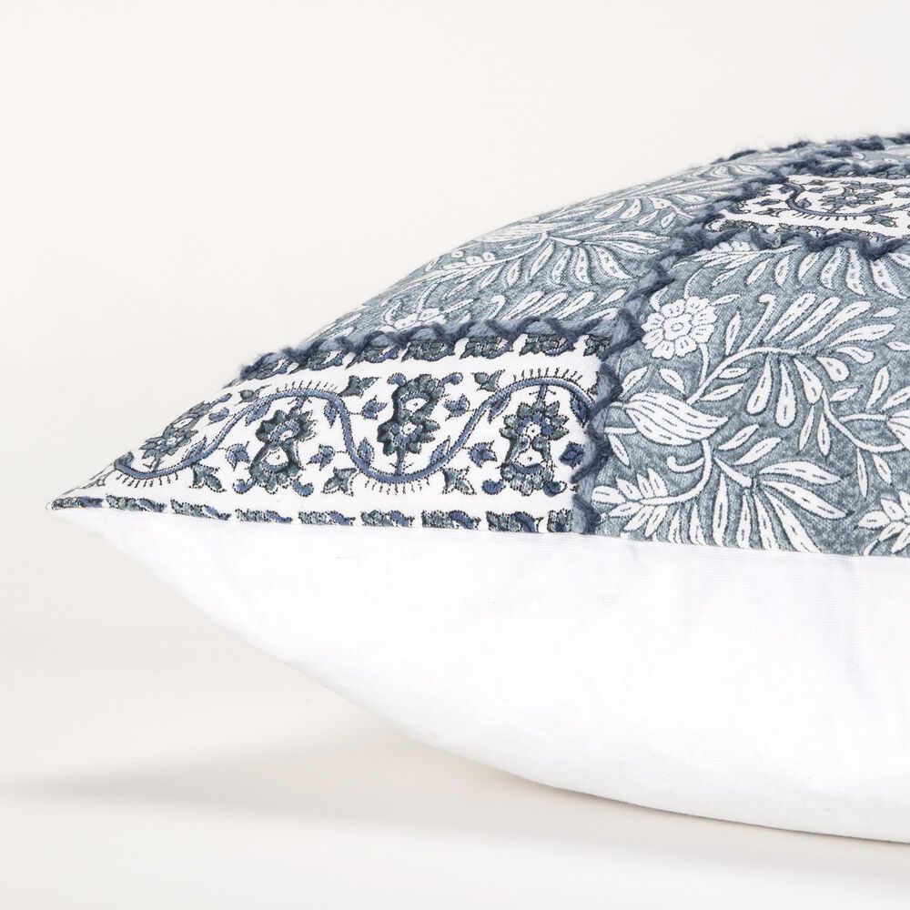 Rizzy Home 20&quot; x 20&quot; Down Filled Floral Throw Pillow in Blue and Neutral, , large