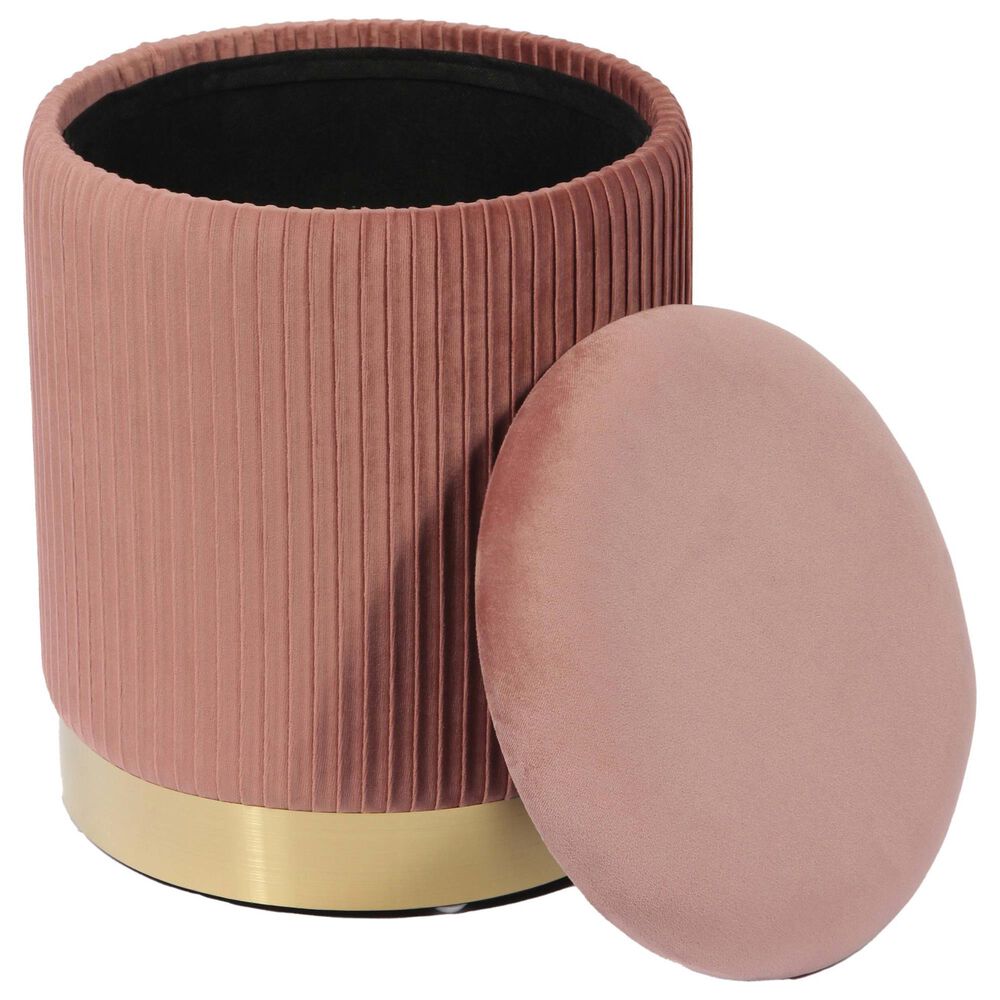 Tov Furniture Zoe Storage Ottoman in Blush Velvet Nebraska Furniture Mart