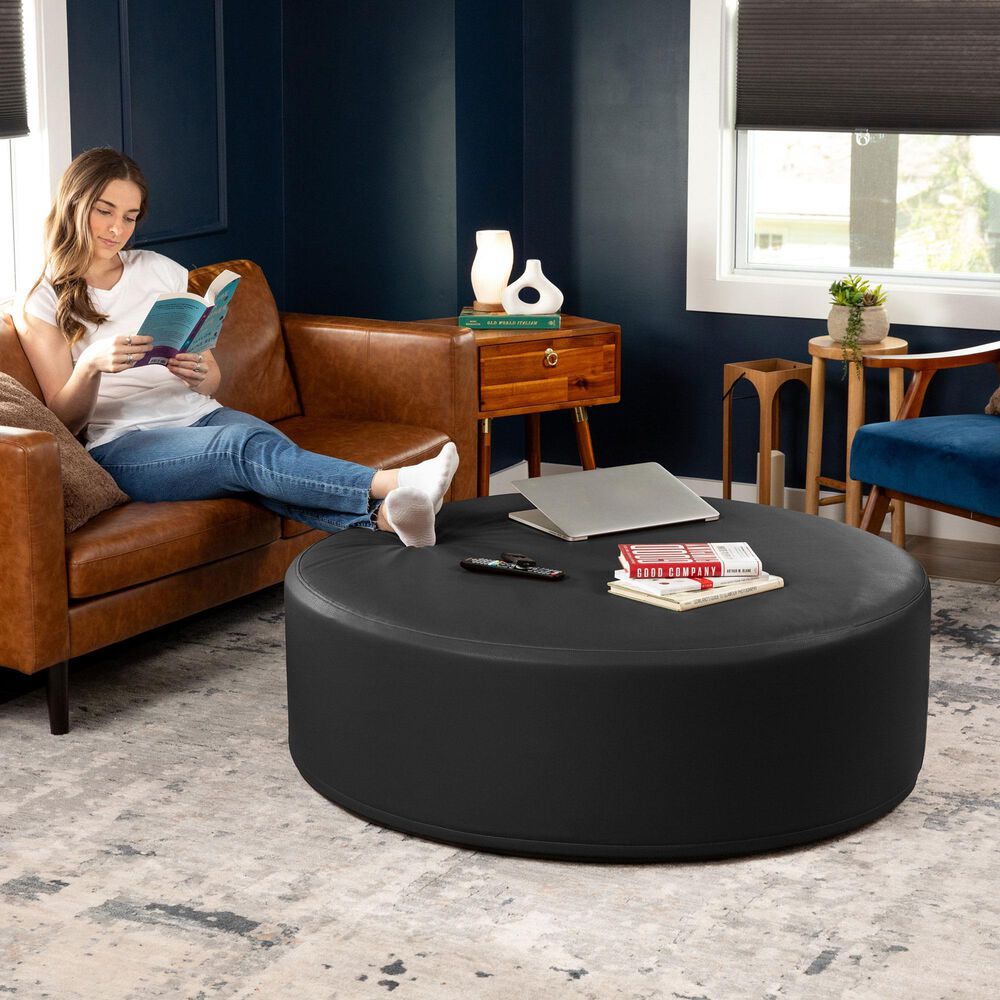 Jaxx Candler Round Ottoman in Black, , large