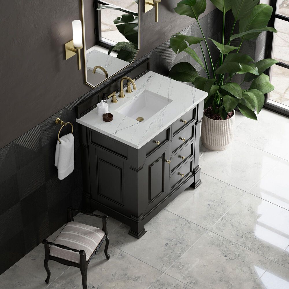James Martin Vanities Brookfield 36&quot; Single Bathroom Vanity in Black Onyx with 3 cm Ethereal Noctis Quartz Top and Rectangular Sink, , large
