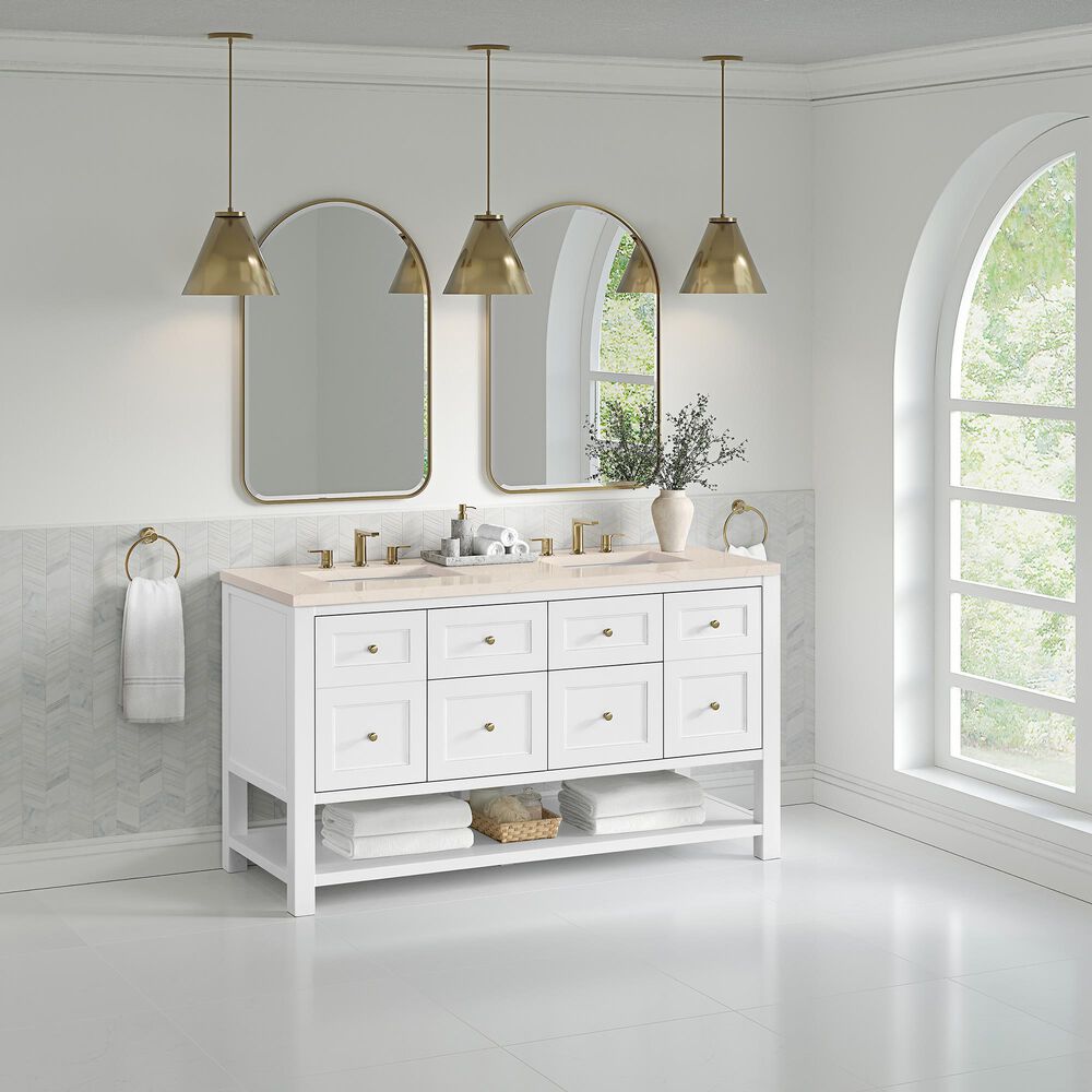 James Martin Vanities Breckenridge 60&quot; Double Bathroom Vanity in Bright White with 3 cm Eternal Marfil Quartz Top and Rectangular Sinks, , large