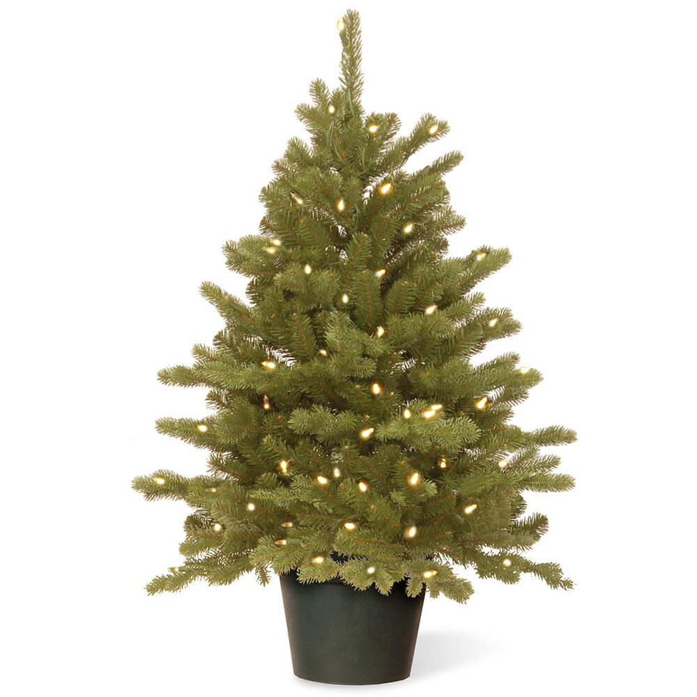 National Tree 3" Feel Real Hampton Spruce Small Wrapped Tree in Growers Pot with 100 White Lights, , large