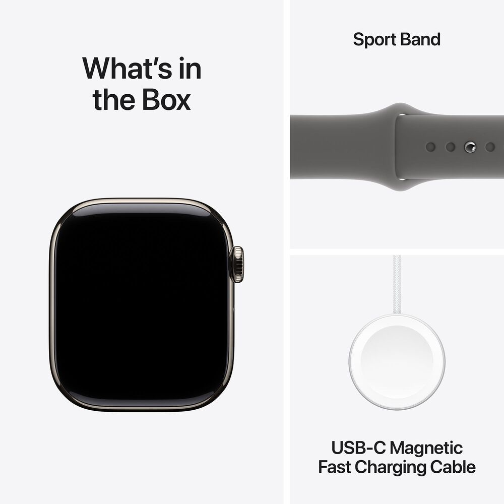 Apple Watch Series 10 GPS + Cellular 42mm Natural Titanium Case with Stone Gray Sport Band - S/M, , large