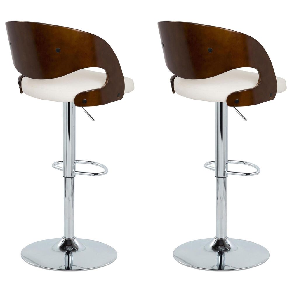 Lumisource Pino Adjustable Swivel Barstool with White Cushion in Chrome and Cherry &#40;Set of 2&#41;, , large