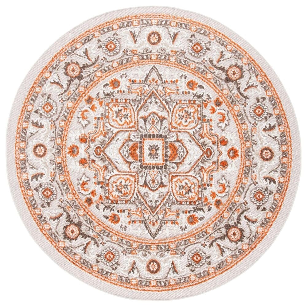 Safavieh Cabana CBN680B 6"7" Round Beige and Orange Indoor/Outdoor Area Performance Rug, , large