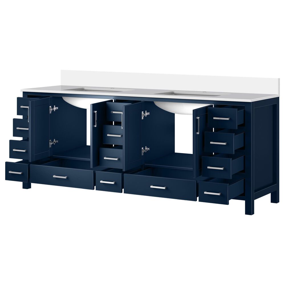 Lexora Home Jacques 84&quot; Double Bathroom Vanity in Navy Blue with 2 cm White Quartz Top and Rectangular Sinks, , large