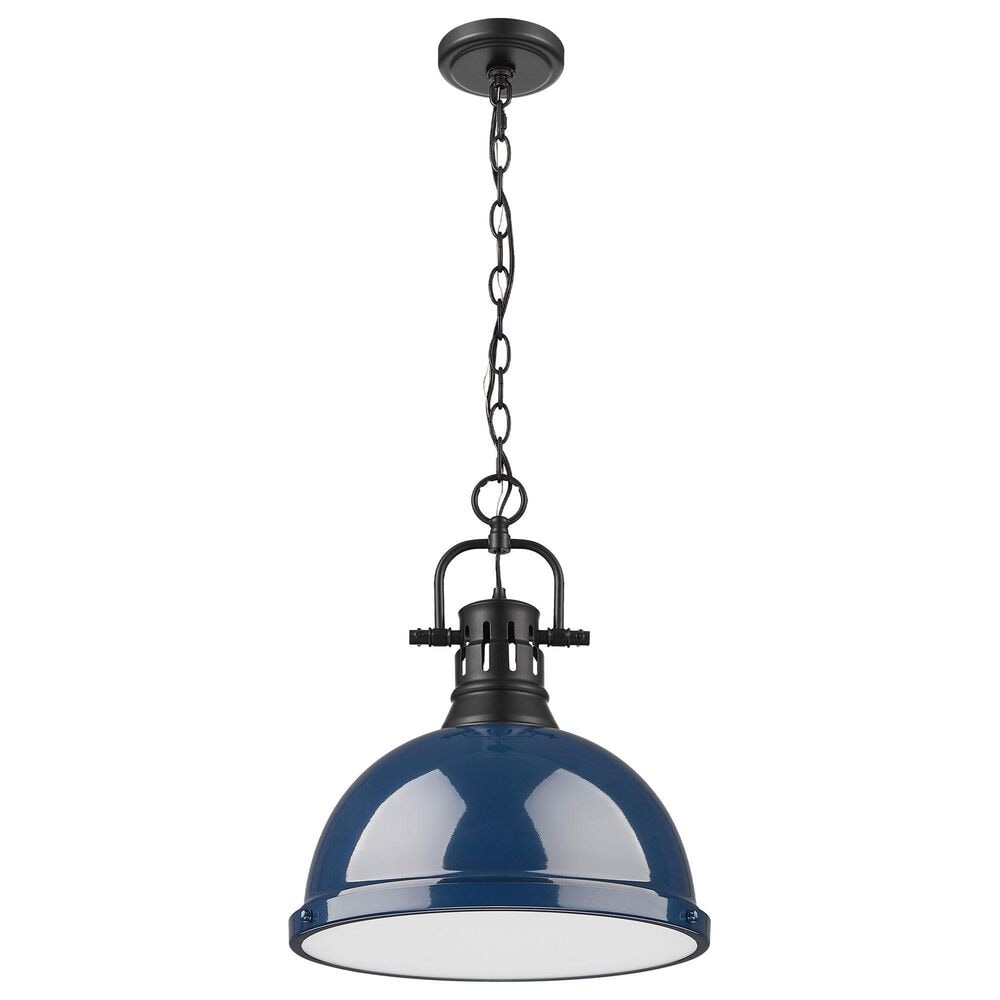Golden Lighting Duncan 1-Light Pendant with Chain and Matte Navy Shade in Matte Black, , large