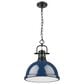 Golden Lighting Duncan 1-Light Pendant with Chain and Matte Navy Shade in Matte Black, , large