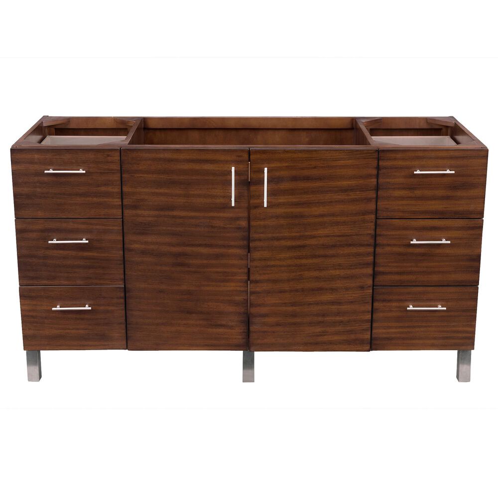 James Martin Metropolitan 60" Single Bathroom Vanity Cabinet in American Walnut and Satin Nickel, , large