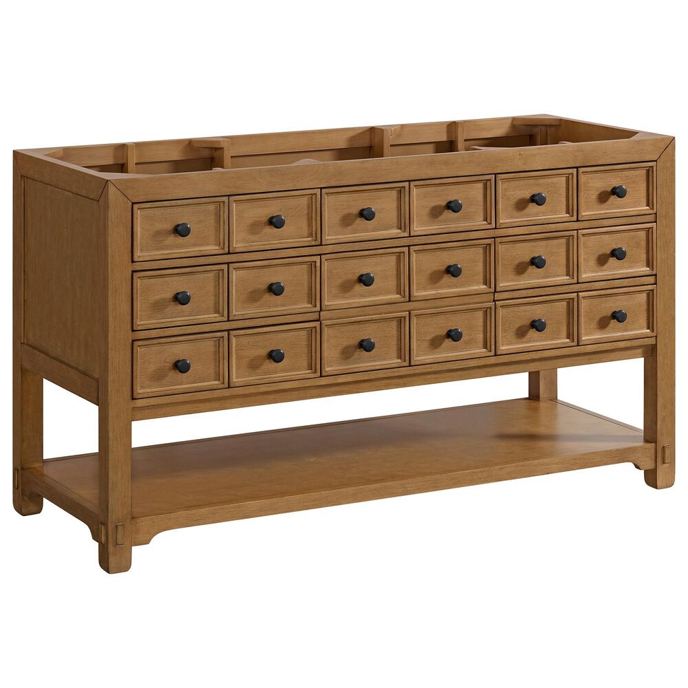 James Martin Vanities Malibu 60" Single Bathroom Vanity in Amber Birch with 3 cm White Zeus Quartz Top and Rectangular Sink, , large