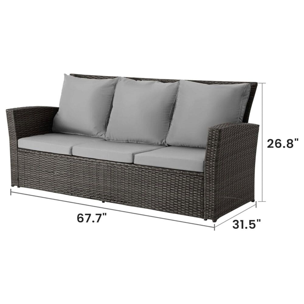 Hearth and Haven Outdoor Sofa with Black Wicker Frame in Gray, , large