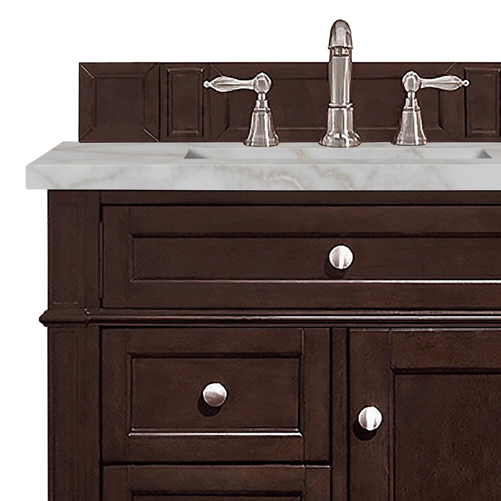 James Martin Vanities Brittany 30&quot; Single Bathroom Vanity in Burnished Mahogany with 3 cm Victorian Silver Quartz Top and Rectangular Sink, , large