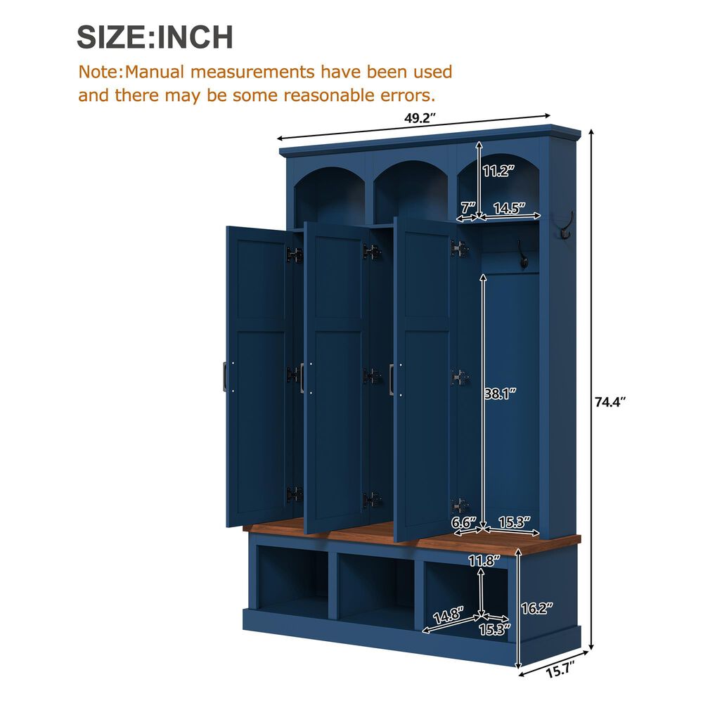 HOMLUX 5-Hook Hall Tree with 3 Hidden Storage in Blue and Walnut, , large