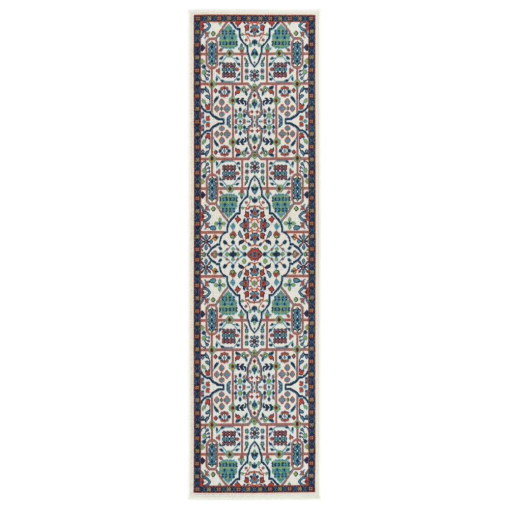 Kaleen Rugs Sunice 2"2" x 8" Ivory, Navy, Tangerine, Lime Green and Light Blue Runner, , large