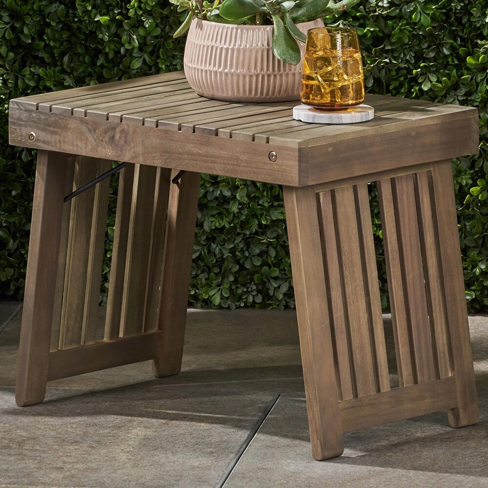 Hearth and Haven Kyoto Outdoor Folding Side Table with Slatted Top in Grey, , large