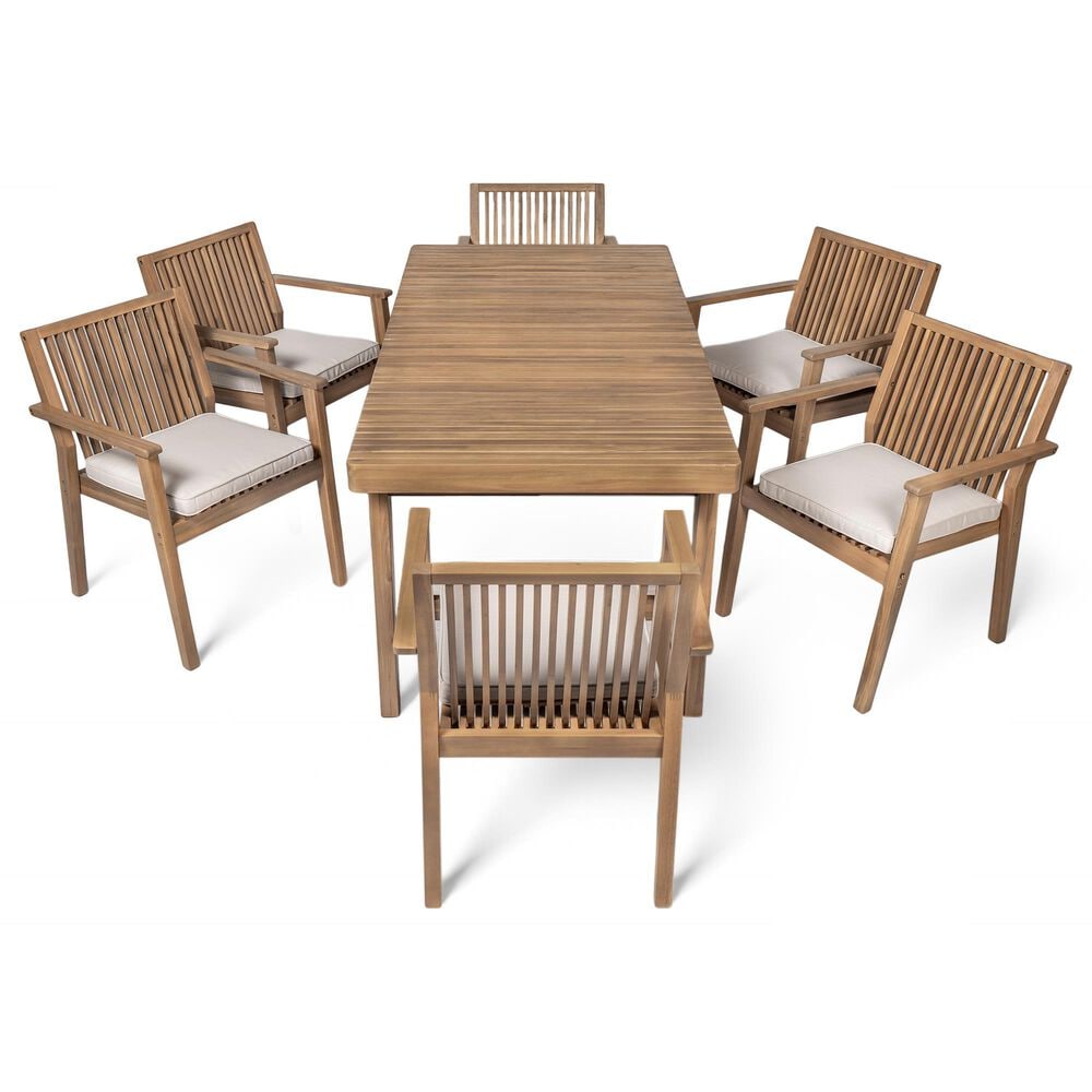 Hearth and Haven 7-Piece Outdoor Dining Set with Beige Cushions in Brown, , large
