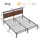 HOMLUX Industrial King Platform Bed with LED Headboard and Charging Station in Rustic Brown, , large