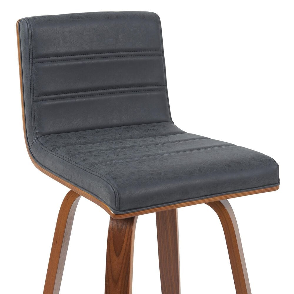 Armen Living Vienna Swivel Bar Height Stool with Vintage Black Upholstery in Walnut, , large