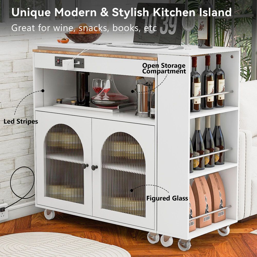 HOMLUX 56" Kitchen Island with Extended Table in White, , large