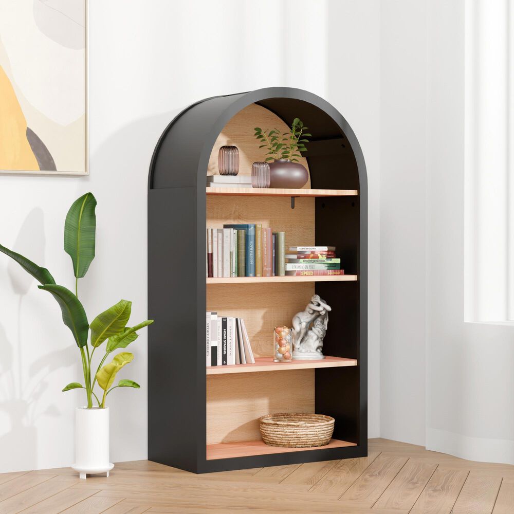 Hearth and Haven 4-Tier Arched Bookshelf in Black, , large