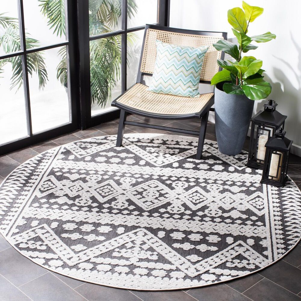 Safavieh Cabana CBN658A 6&#39;7&quot; Round Ivory and Grey Indoor/Outdoor Area Performance Rug, , large