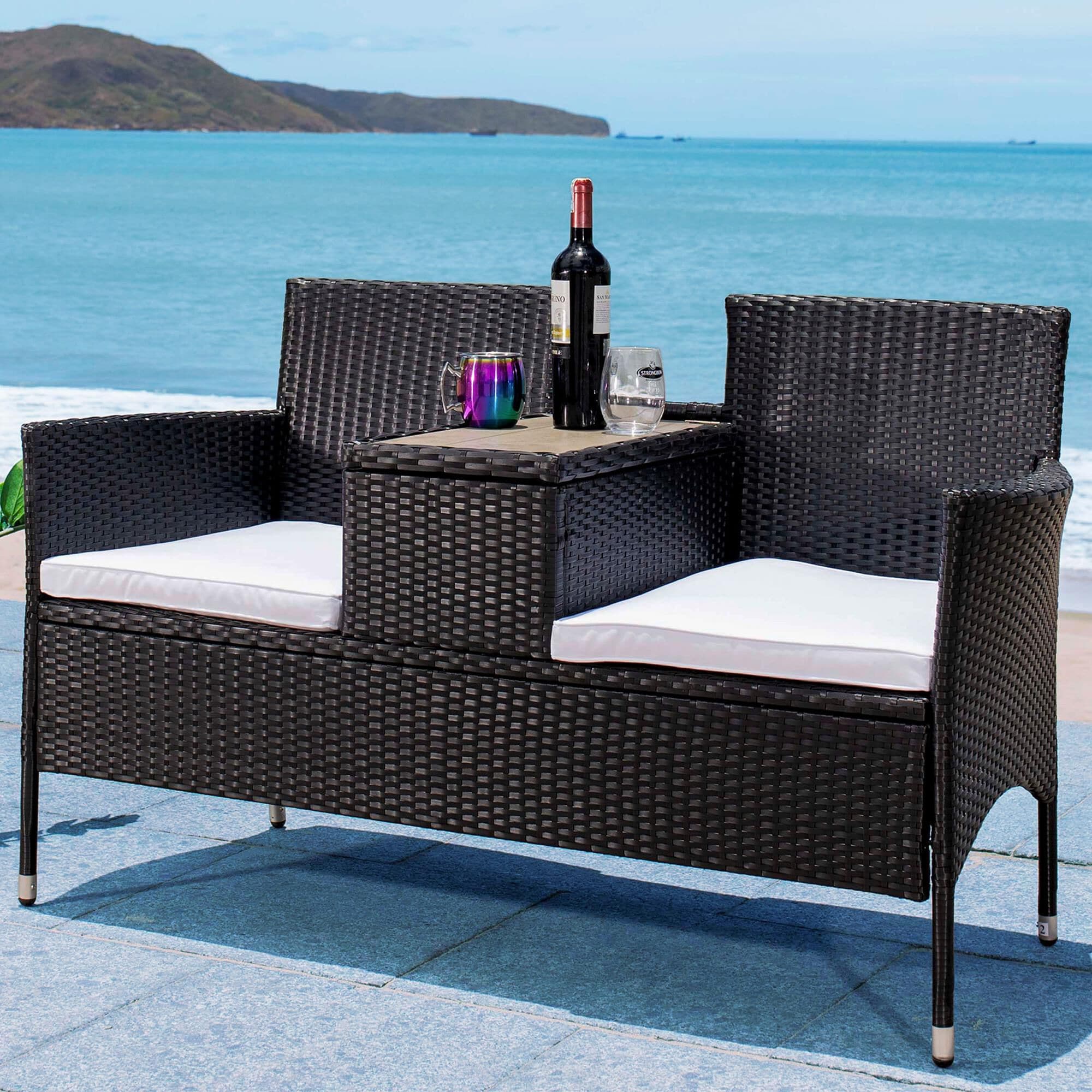 Safavieh Viora Patio Loveseat in Black White NFM
