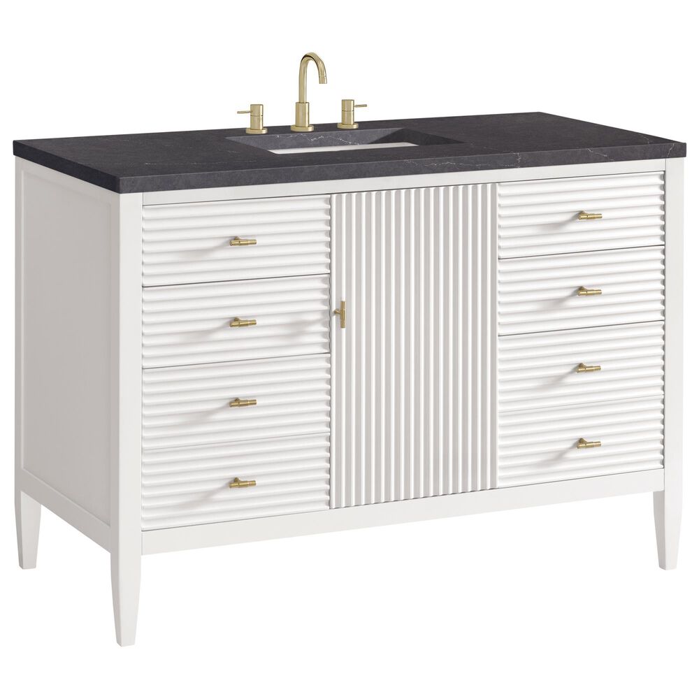 James Martin Vanities Myrrin 48" Vanity in Bright White with 3 cm Charcoal Soapstone Quartz Top, , large