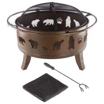 Timberlake 32" Large Round Bear Cutouts Fire Pit in Antique Gold, , large
