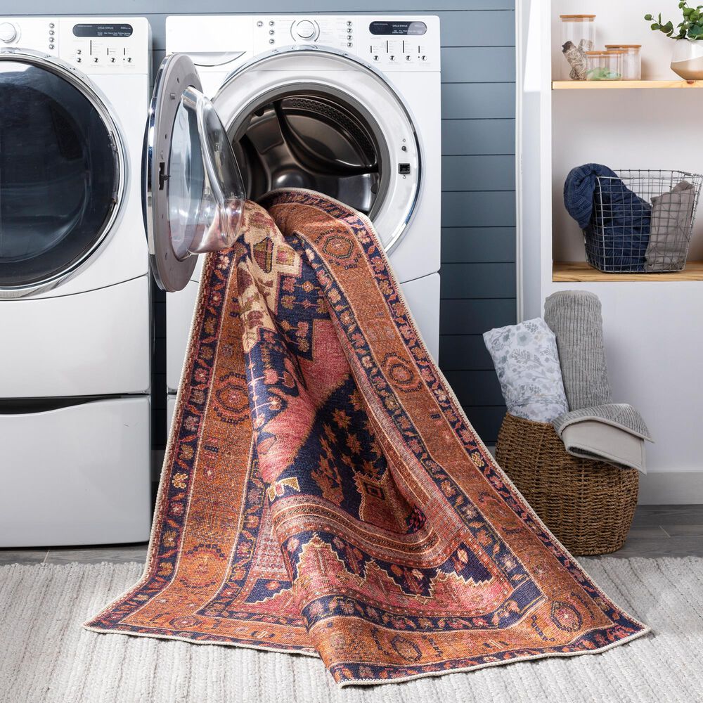 Surya Amelie AML-2347 5&#39;3&quot; x 7&#39;3&quot; Blue, Pink, Orange and Wheat Area Rug, , large