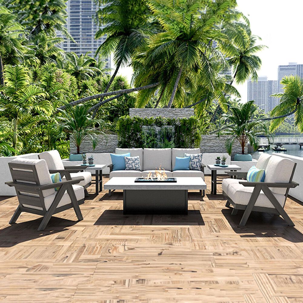 Homecrest Outdoor Living Rectangular Lounge Fire Table with Fire Burner Cover in Drift, , large