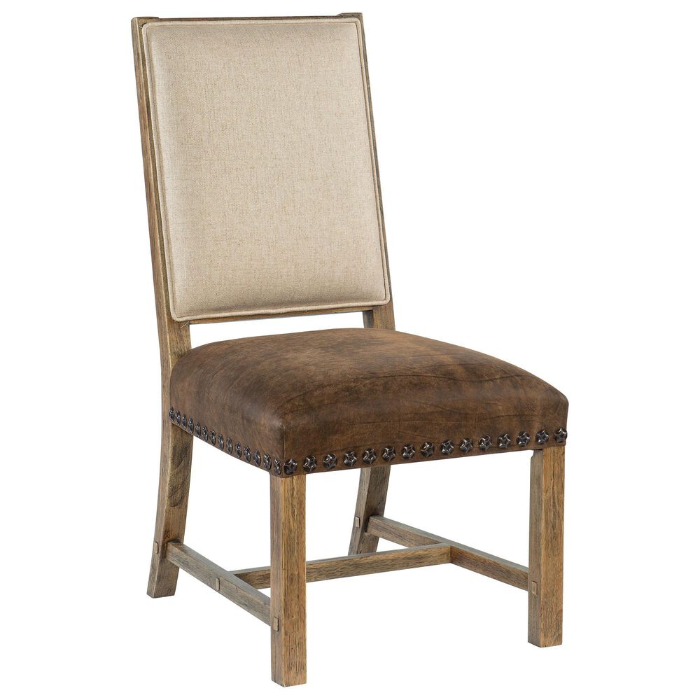 Hooker Furniture Big Sky Fabric Back/Leather Cushion Side Chair in Vintage Natural and Charcoal with Nailhead Trim, , large