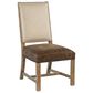 Hooker Furniture Big Sky Fabric Back/Leather Cushion Side Chair in Vintage Natural and Charcoal with Nailhead Trim, , large