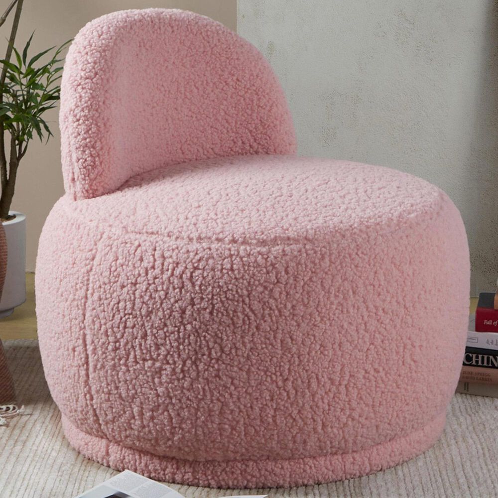 Lumisource Kimi Accent Chair in Pink Sherpa, , large
