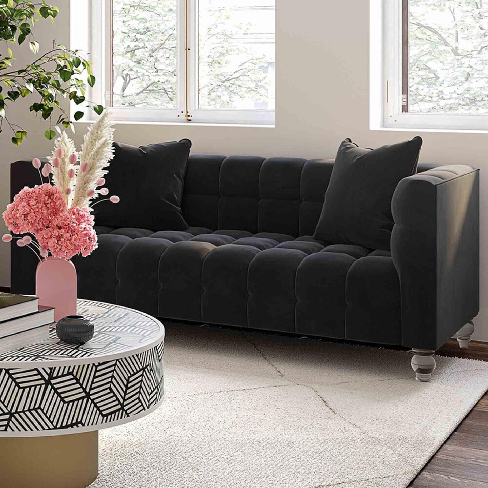 Tov Furniture Bea Stationary Loveseat in Black Velvet, , large