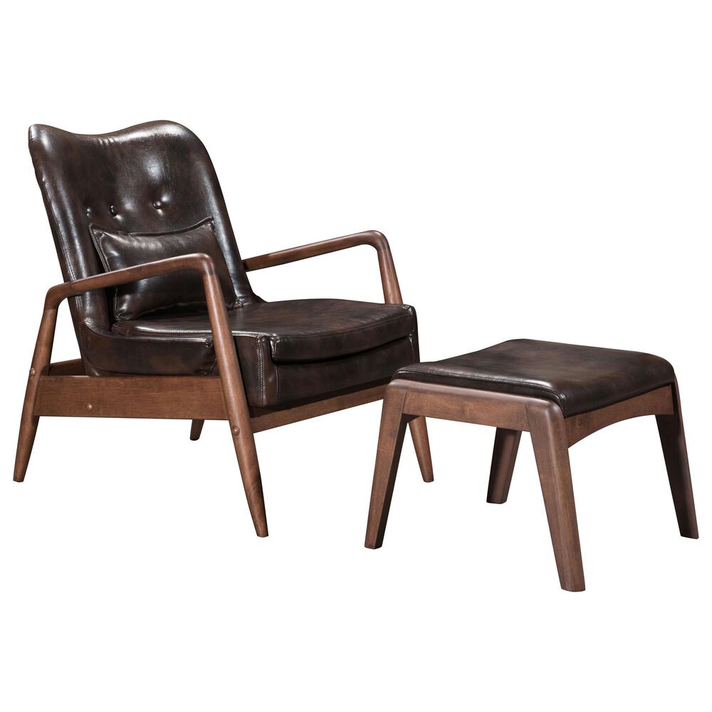 Zuo Modern Bully Lounge Chair and Ottoman Set in Brown, , large
