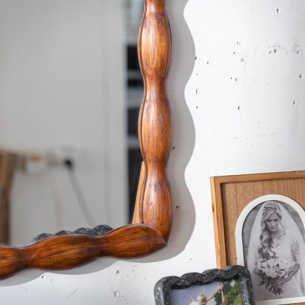 Hearth and Haven Rectangular Wall Mirror with Wood Frame in Natural Wood, , large