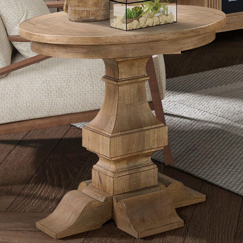 Belle Furnishings Haven Hills Round End Table in Camel Beige, , large