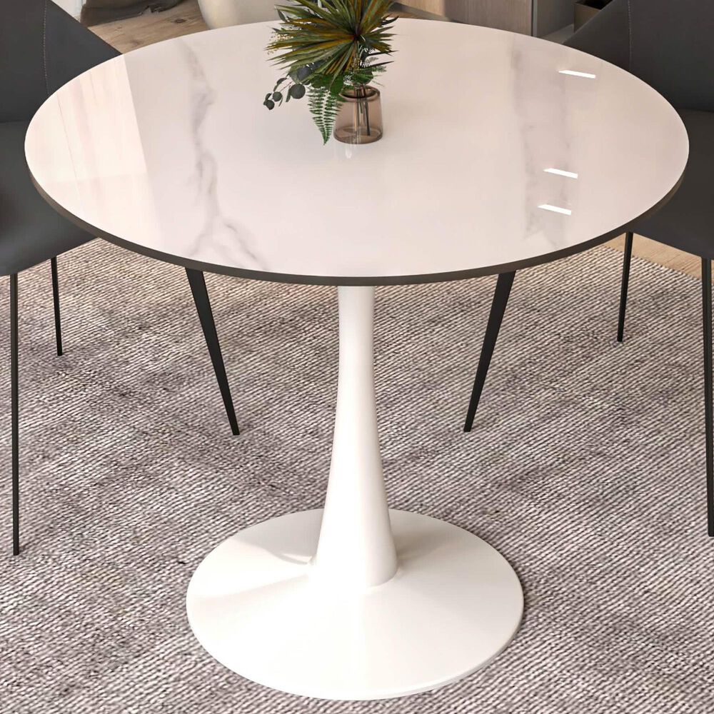Leisuremod Leisuremod Bristol 31 round dining table White base with White Sintered stone Top, , large