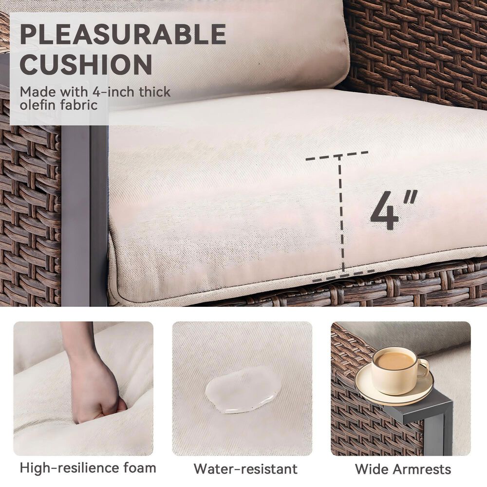 Sunwell Garden 8-Piece Patio Chat Set with Side Table in Beige, , large